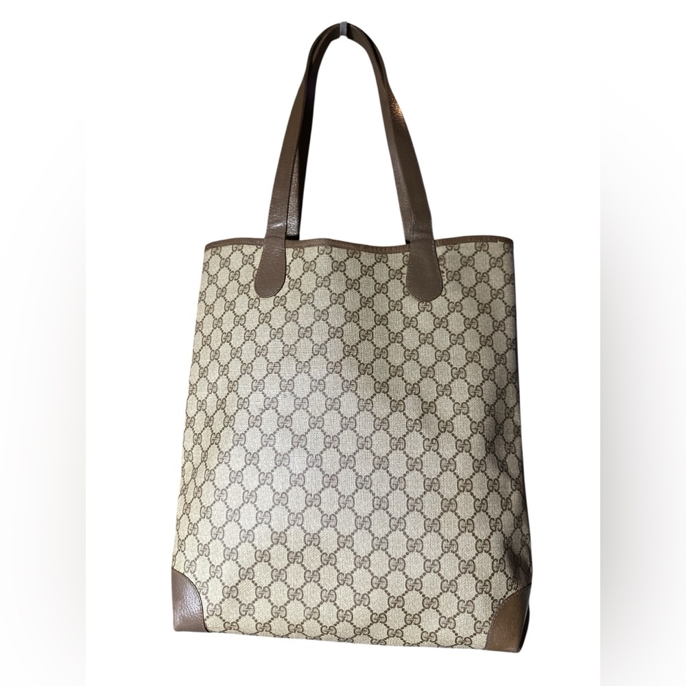 Auth. Repainted Gucci Beige+Brown GG Monogram Sherry Line Green And RedTote Bag - Picture 3 of 14